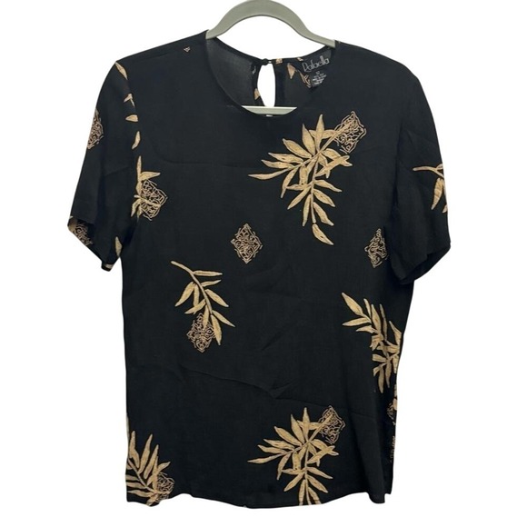 Rafaella Womens Size 12 Tropical‎ Leaf Print Silk Blouse Large Top S/S Shirt - Picture 1 of 2
